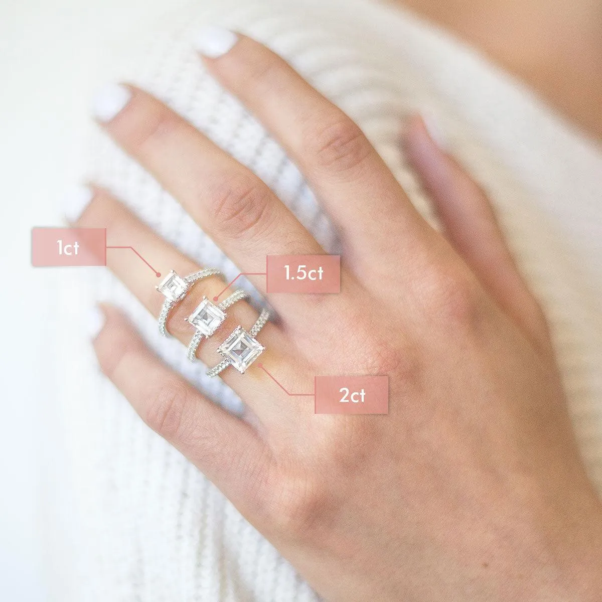 Asscher Cut Diamond Ring With Pave Diamonds
