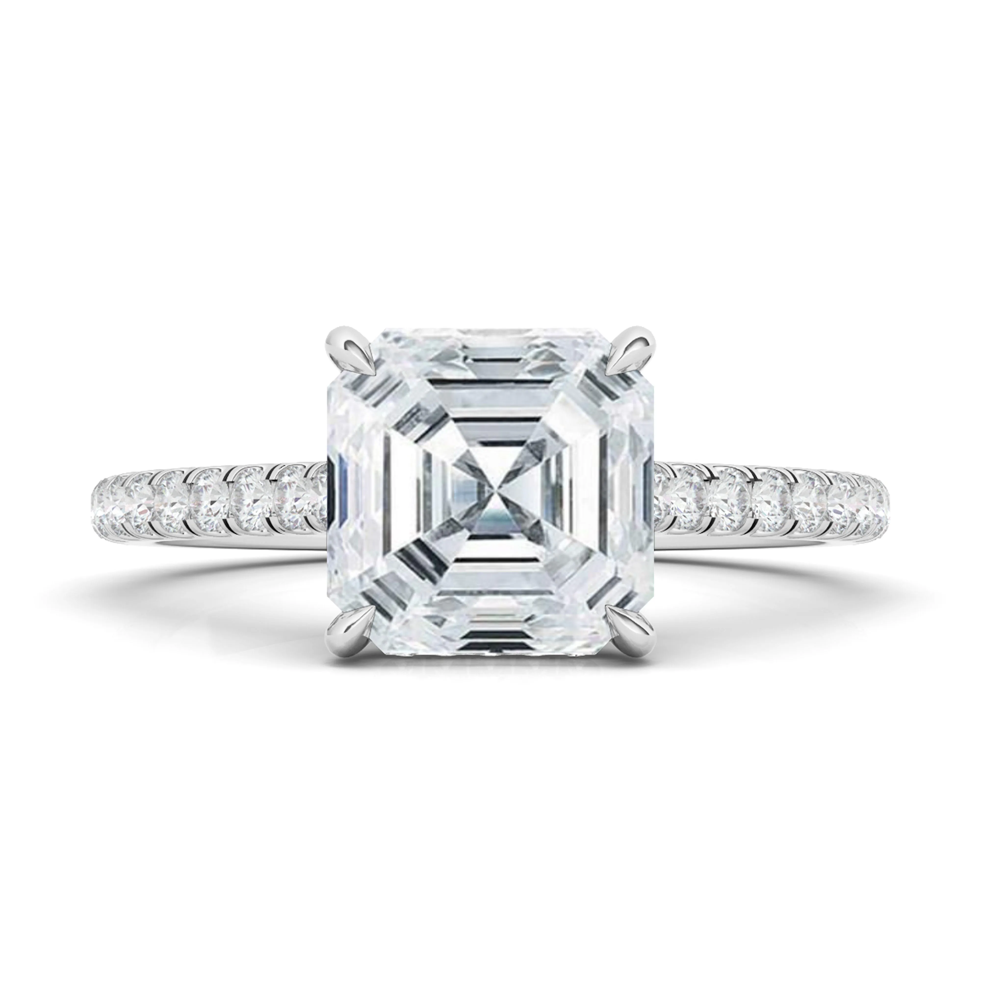 Asscher Cut Diamond Ring With Pave Diamonds