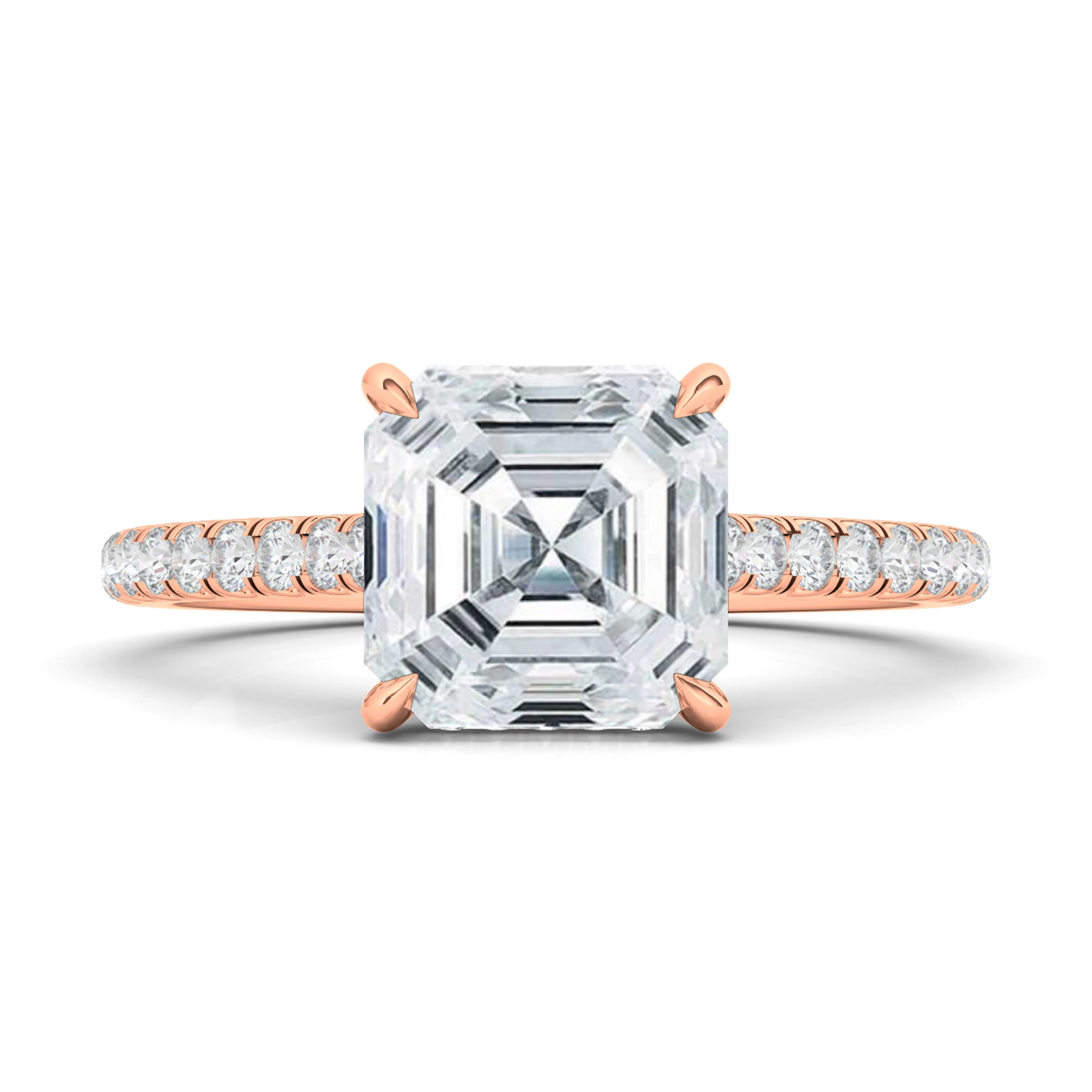 Asscher Cut Diamond Ring With Pave Diamonds