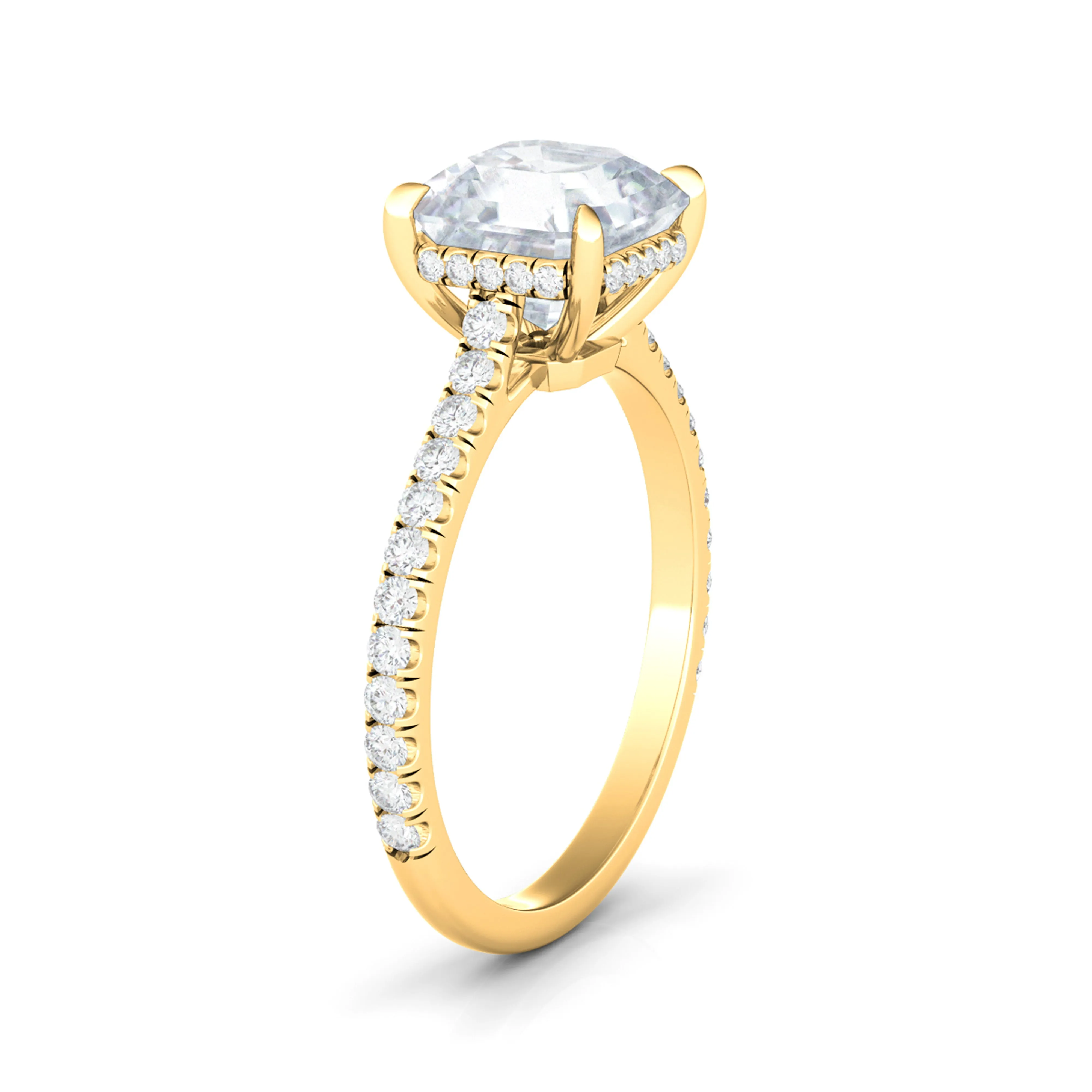 Asscher Cut Diamond Ring With Pave Diamonds
