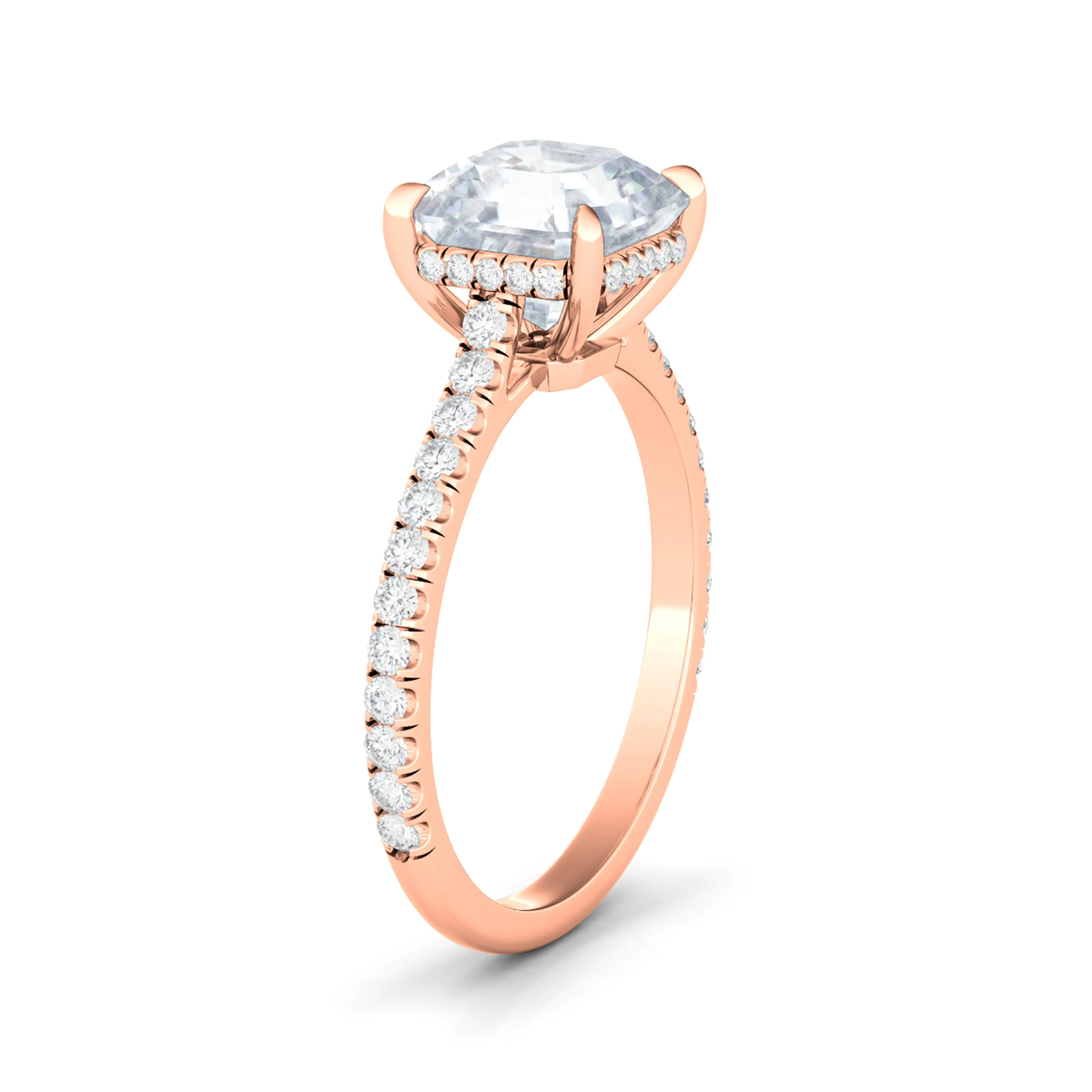 Asscher Cut Diamond Ring With Pave Diamonds