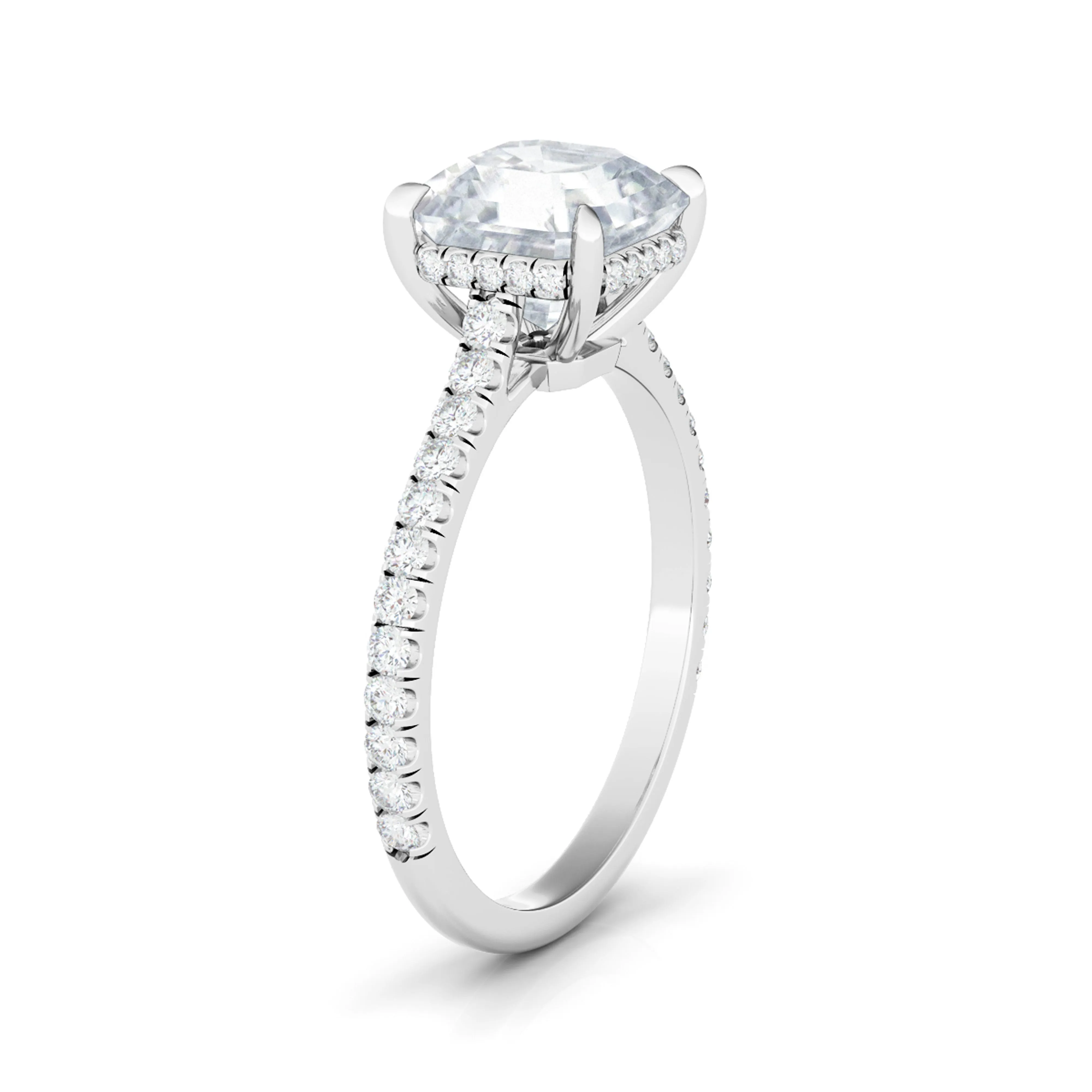 Asscher Cut Diamond Ring With Pave Diamonds