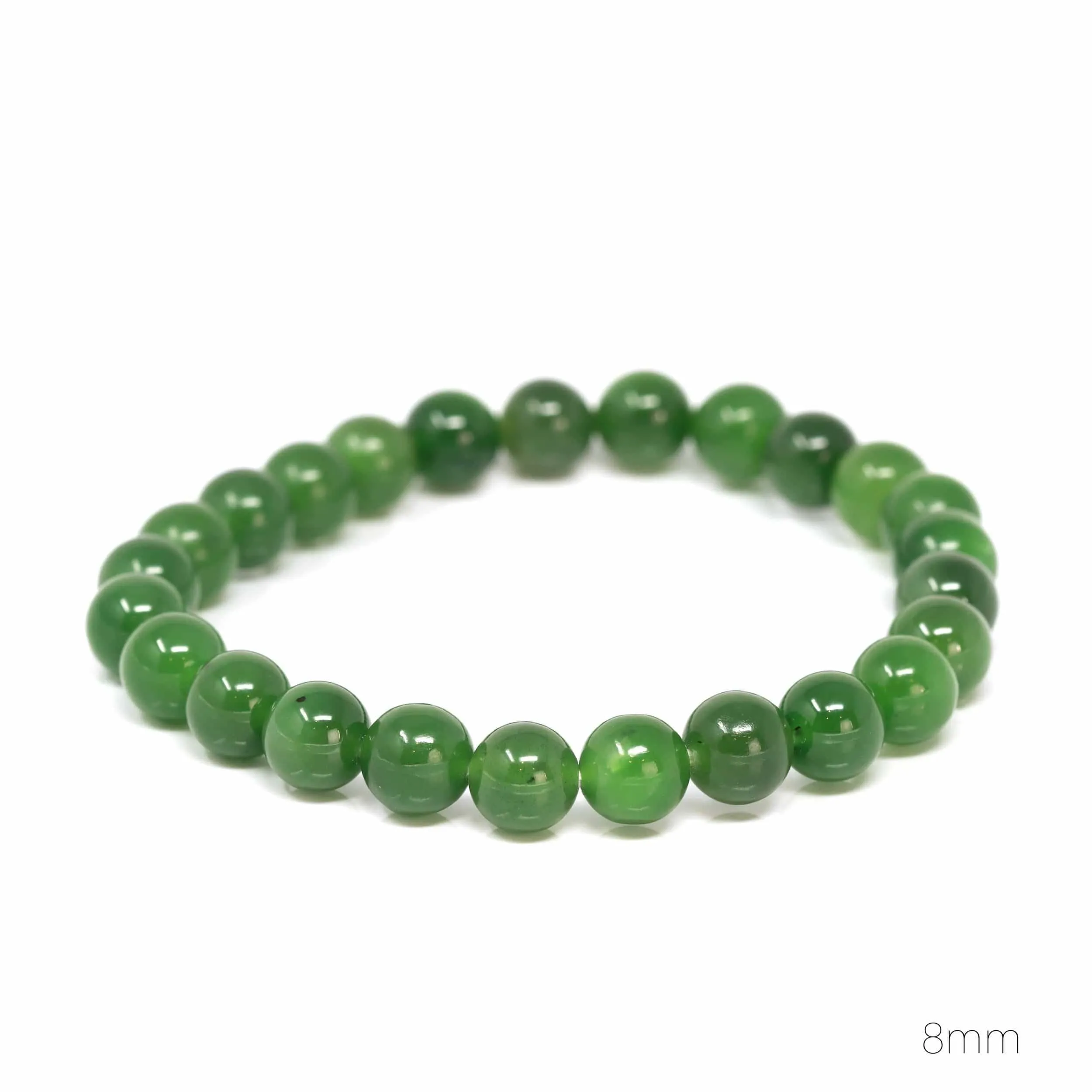 Baikalla Genuine Green Nephrite Jade Round Beads Bracelet ( 8mm )