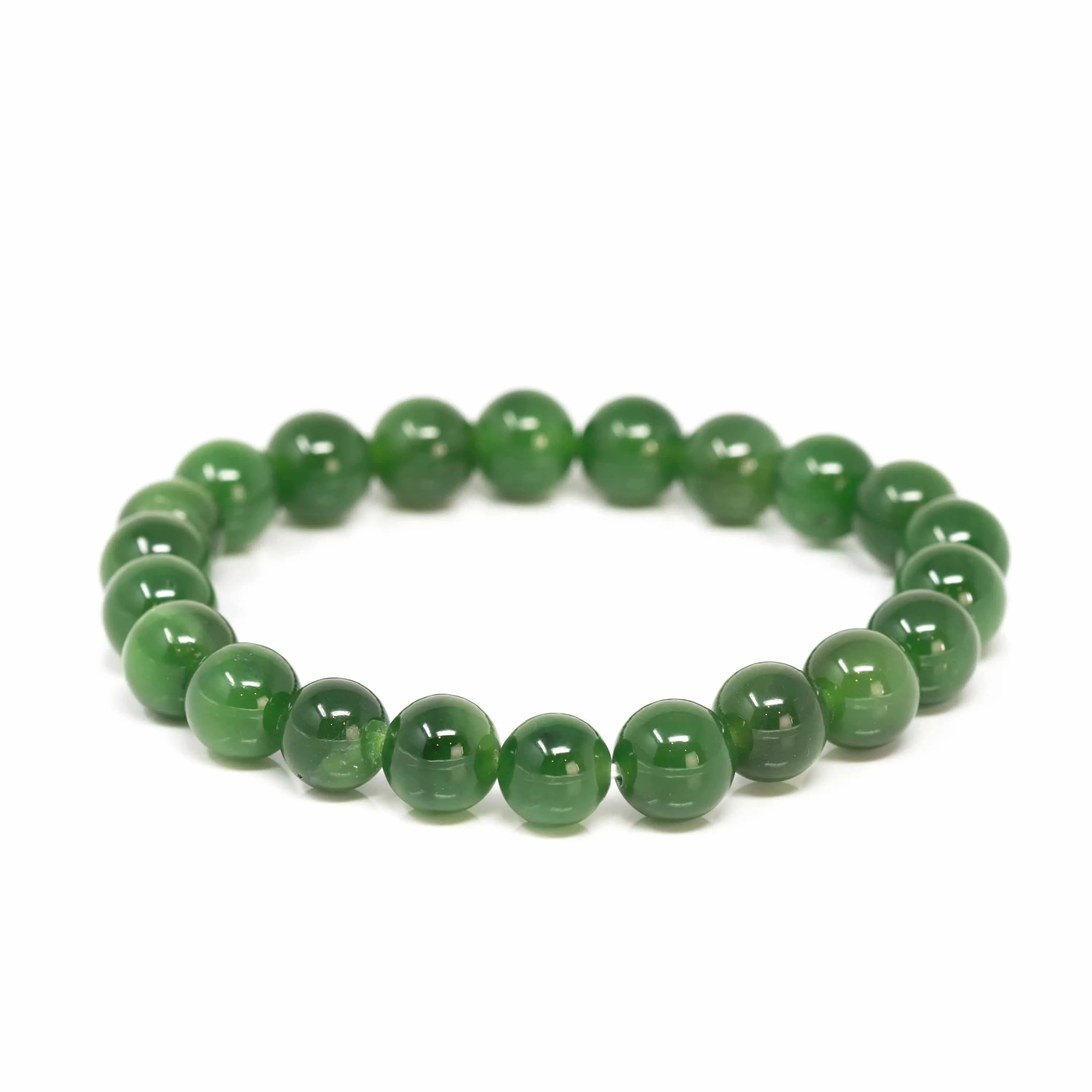 Baikalla Genuine Green Nephrite Jade Round Beads Bracelet ( 8mm )