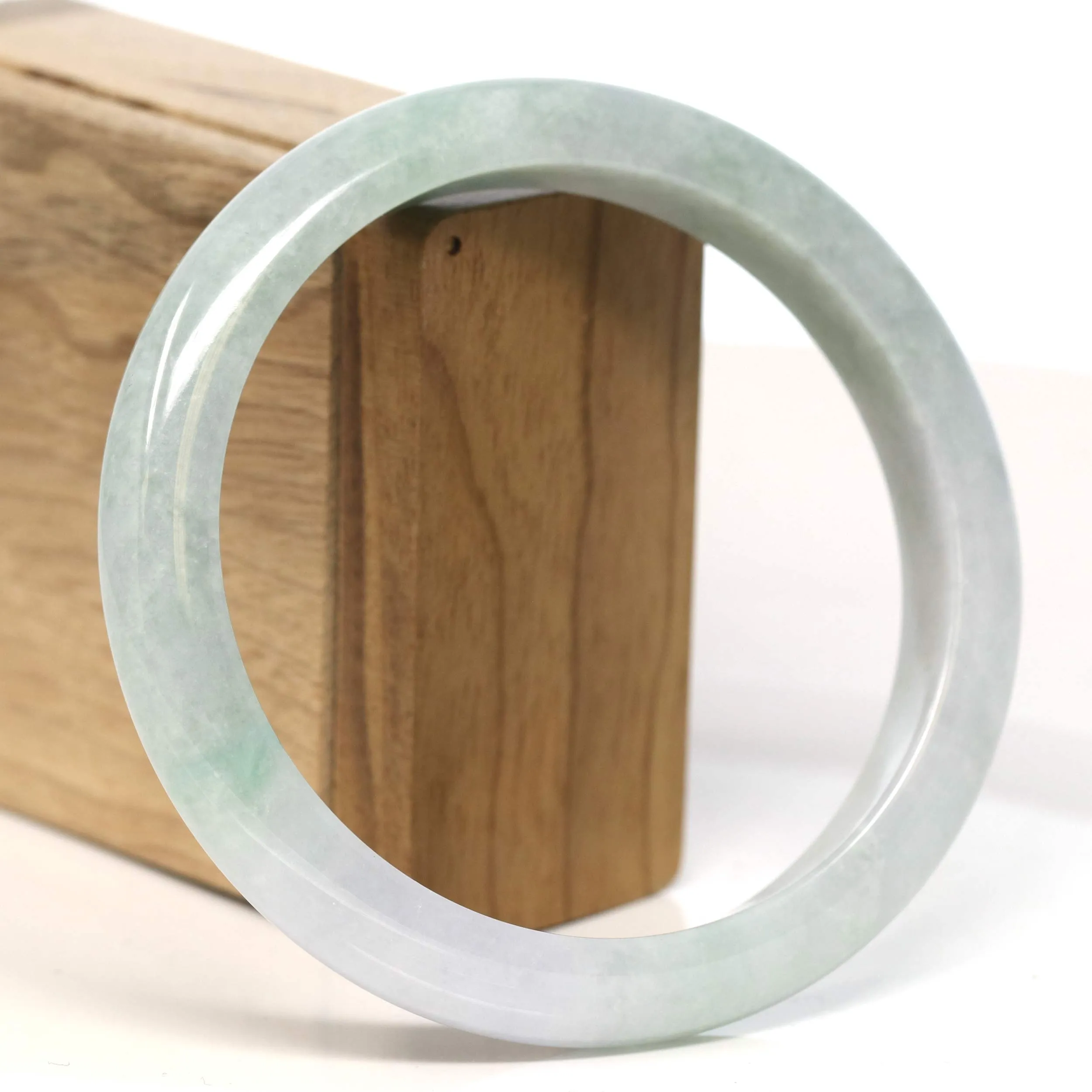 Baikalla "Half Round" Light Green Lavender Jadeite Jade Bangle Bracelet (66.3 mm) #T421