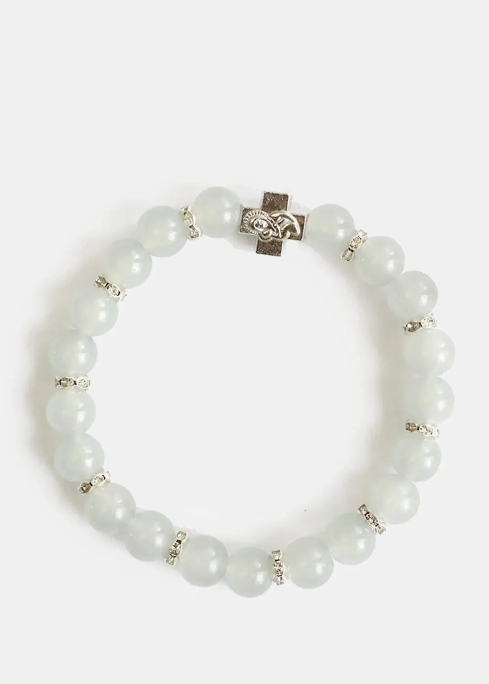 Bead & Rhinestone Bracelet with Cross