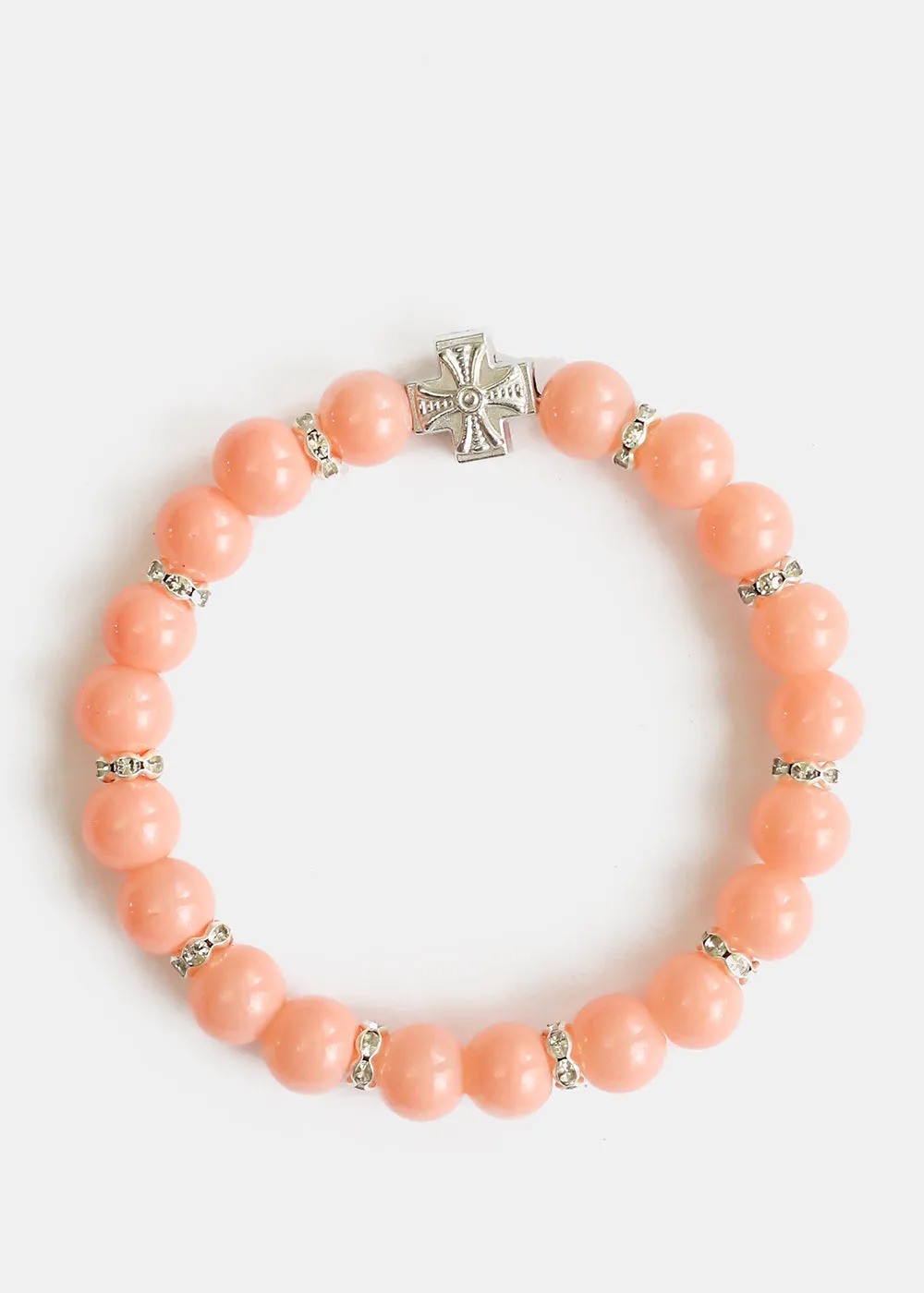 Bead & Rhinestone Bracelet with Cross