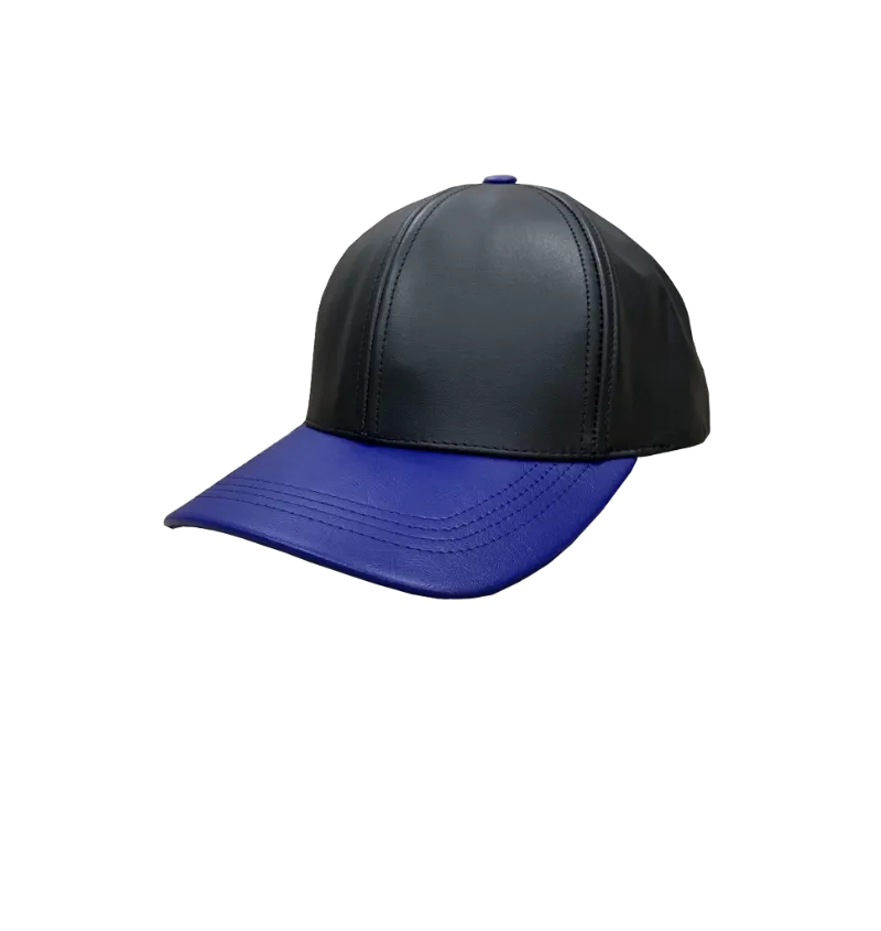 Black and Royal Men's Genuine Cowhind Leather Adjustable Baseball Cap