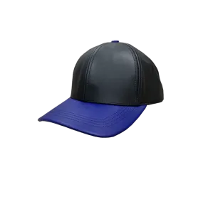 Black and Royal Men's Genuine Cowhind Leather Adjustable Baseball Cap