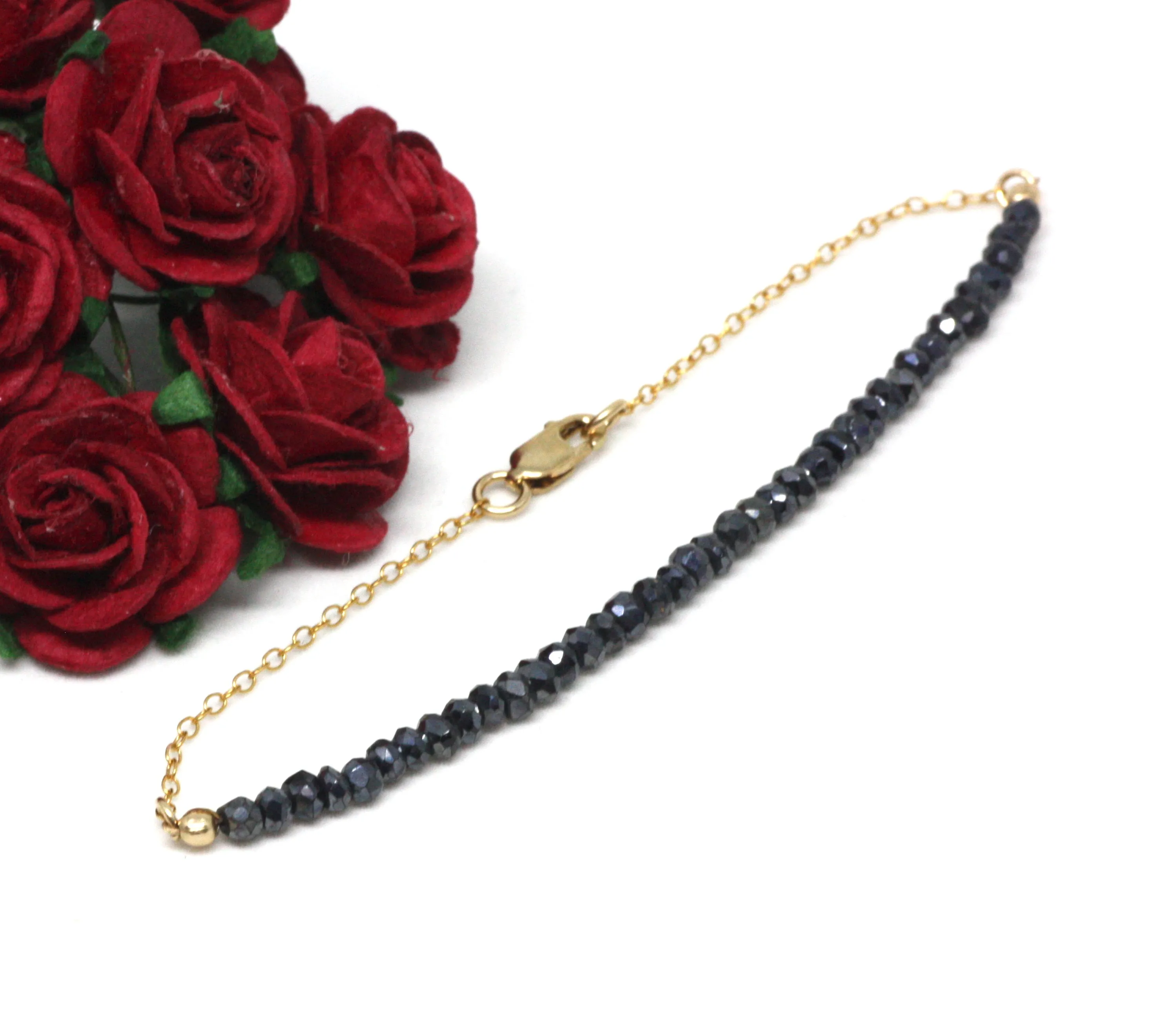 Black Spinel Gemstone Half Bar Bracelet