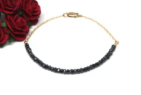 Black Spinel Gemstone Half Bar Bracelet