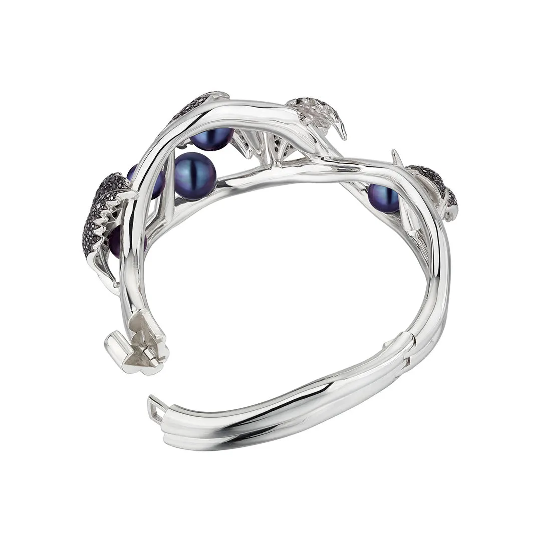 Blackthorn Bangle - Silver, Black Spinel & Black Pearl