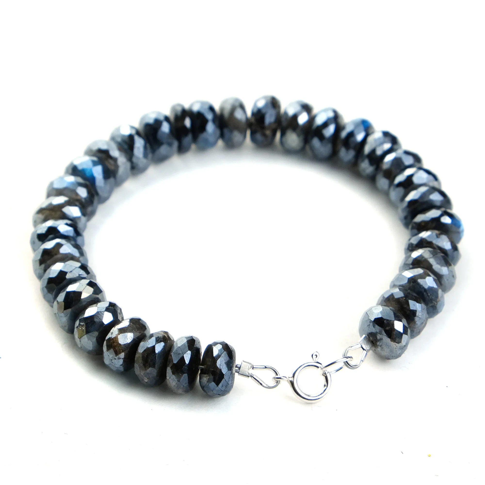 Blue Labradorite Faceted Bracelet with Sterling Silver Spring Clasp