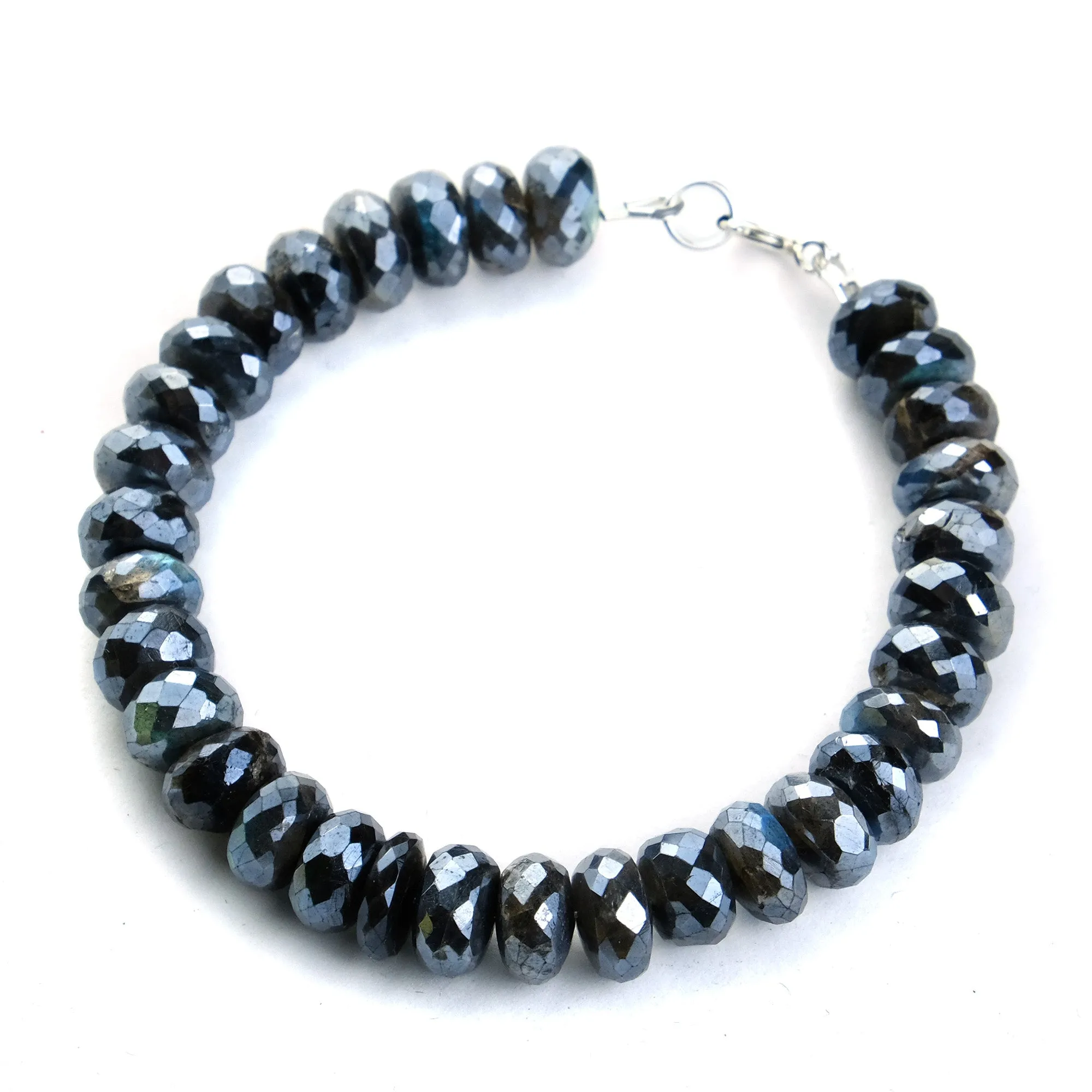 Blue Labradorite Faceted Bracelet with Sterling Silver Spring Clasp