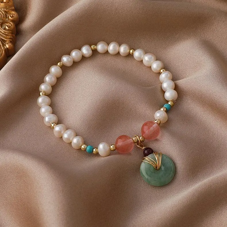 Buddhisttemple Freshwater Pearl Lucky Buckle Bracelet Female Jade Bead Jade