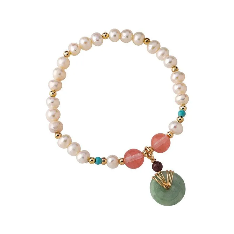 Buddhisttemple Freshwater Pearl Lucky Buckle Bracelet Female Jade Bead Jade