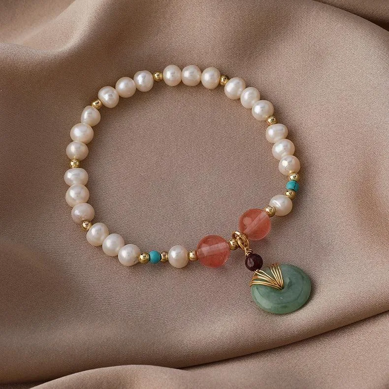 Buddhisttemple Freshwater Pearl Lucky Buckle Bracelet Female Jade Bead Jade