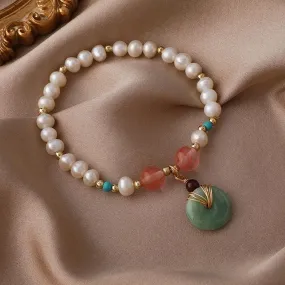 Buddhisttemple Freshwater Pearl Lucky Buckle Bracelet Female Jade Bead Jade