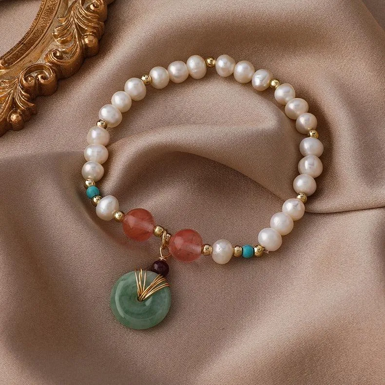 Buddhisttemple Freshwater Pearl Lucky Buckle Bracelet Female Jade Bead Jade