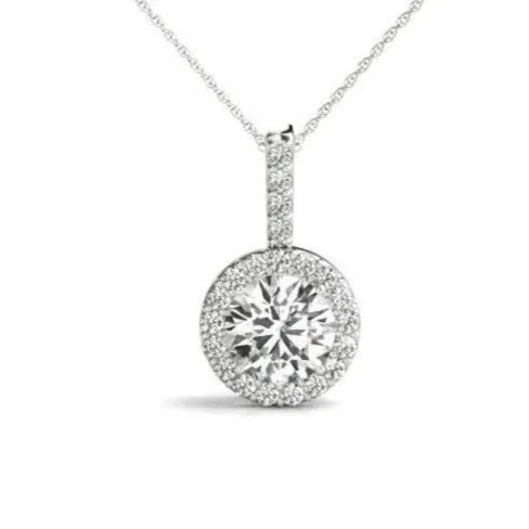 Catalina Lab Grown Diamond Halo Pendant & Chain (1 ct TDW)