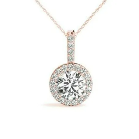 Catalina Lab Grown Diamond Halo Pendant & Chain (1 ct TDW)