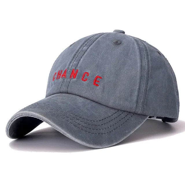 CHANCE Letter Embroidered Washed Cotton Baseball Adjustable Snapback Cap