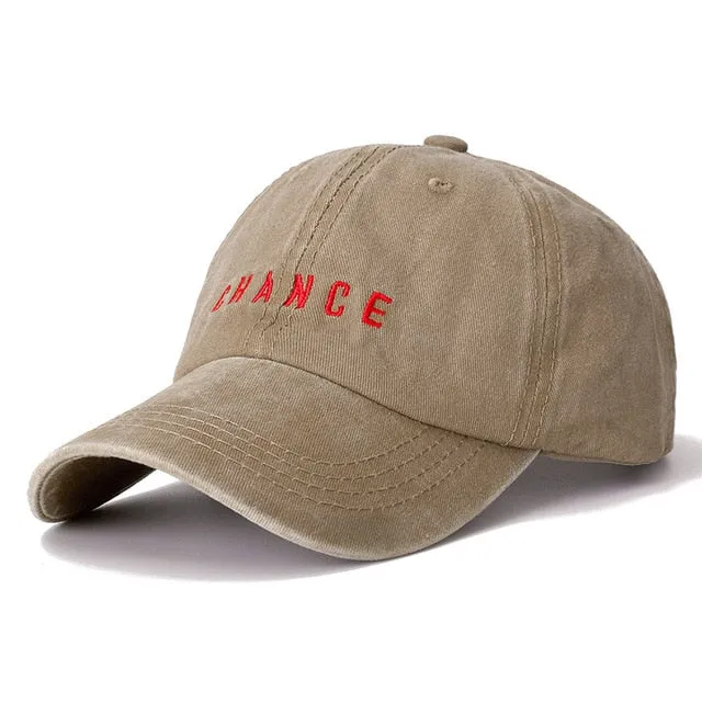 CHANCE Letter Embroidered Washed Cotton Baseball Adjustable Snapback Cap
