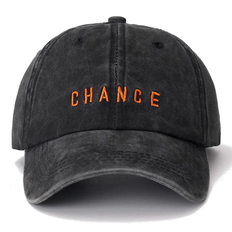 CHANCE Letter Embroidered Washed Cotton Baseball Adjustable Snapback Cap