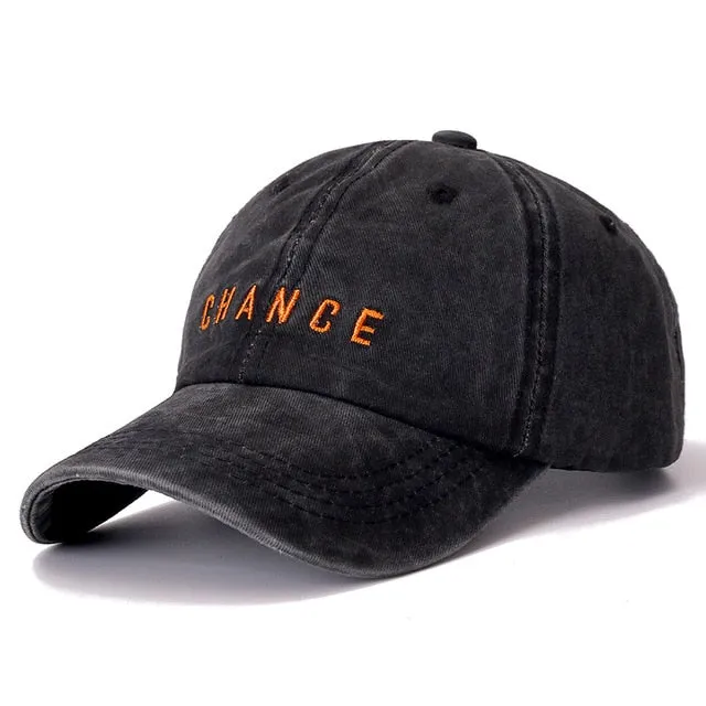 CHANCE Letter Embroidered Washed Cotton Baseball Adjustable Snapback Cap