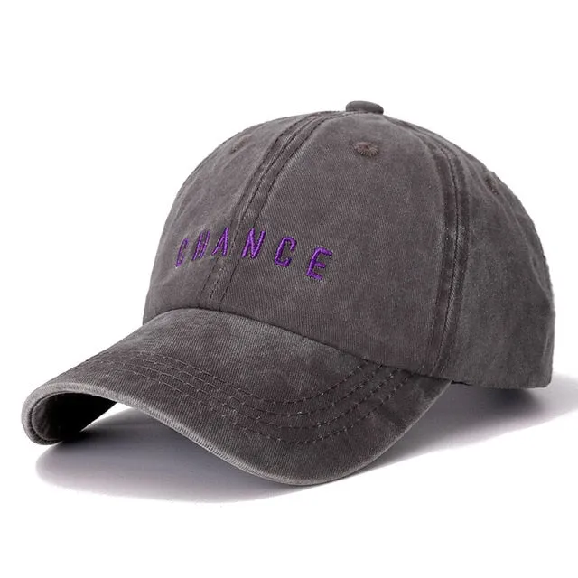 CHANCE Letter Embroidered Washed Cotton Baseball Adjustable Snapback Cap