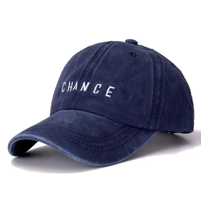 CHANCE Letter Embroidered Washed Cotton Baseball Adjustable Snapback Cap