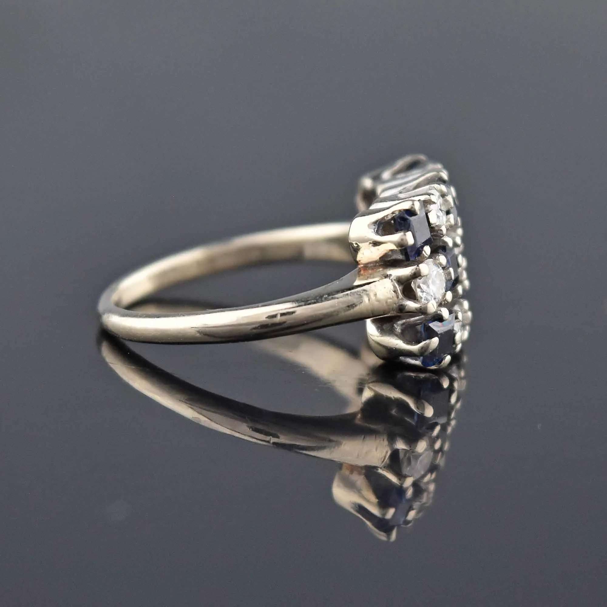 Checkerboard Sapphire & Diamond 14K White Gold Ring