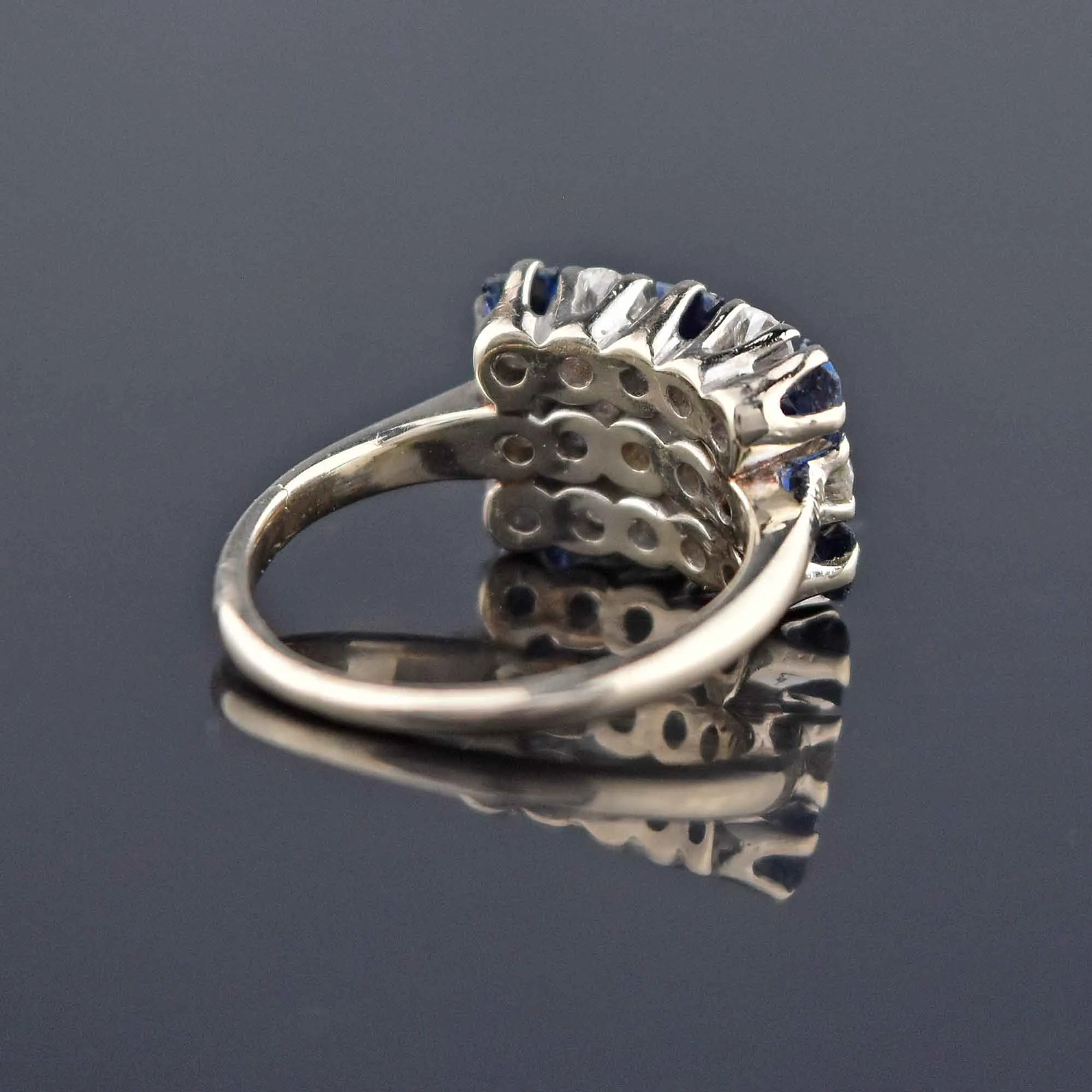 Checkerboard Sapphire & Diamond 14K White Gold Ring