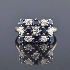Checkerboard Sapphire & Diamond 14K White Gold Ring