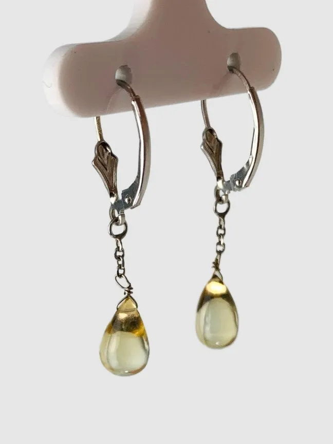 Citrine Single Stone Drop Earrings in 14KW - EAR-226-1DRPGM14W-CIT