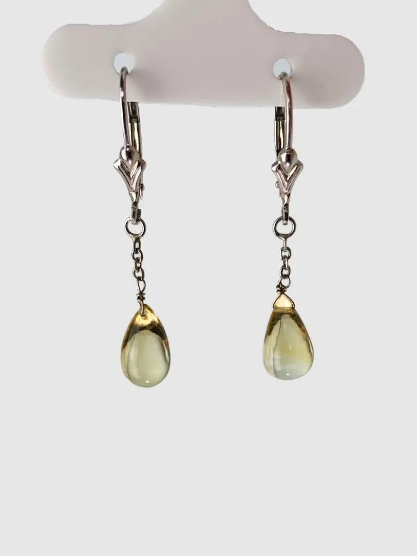 Citrine Single Stone Drop Earrings in 14KW - EAR-226-1DRPGM14W-CIT