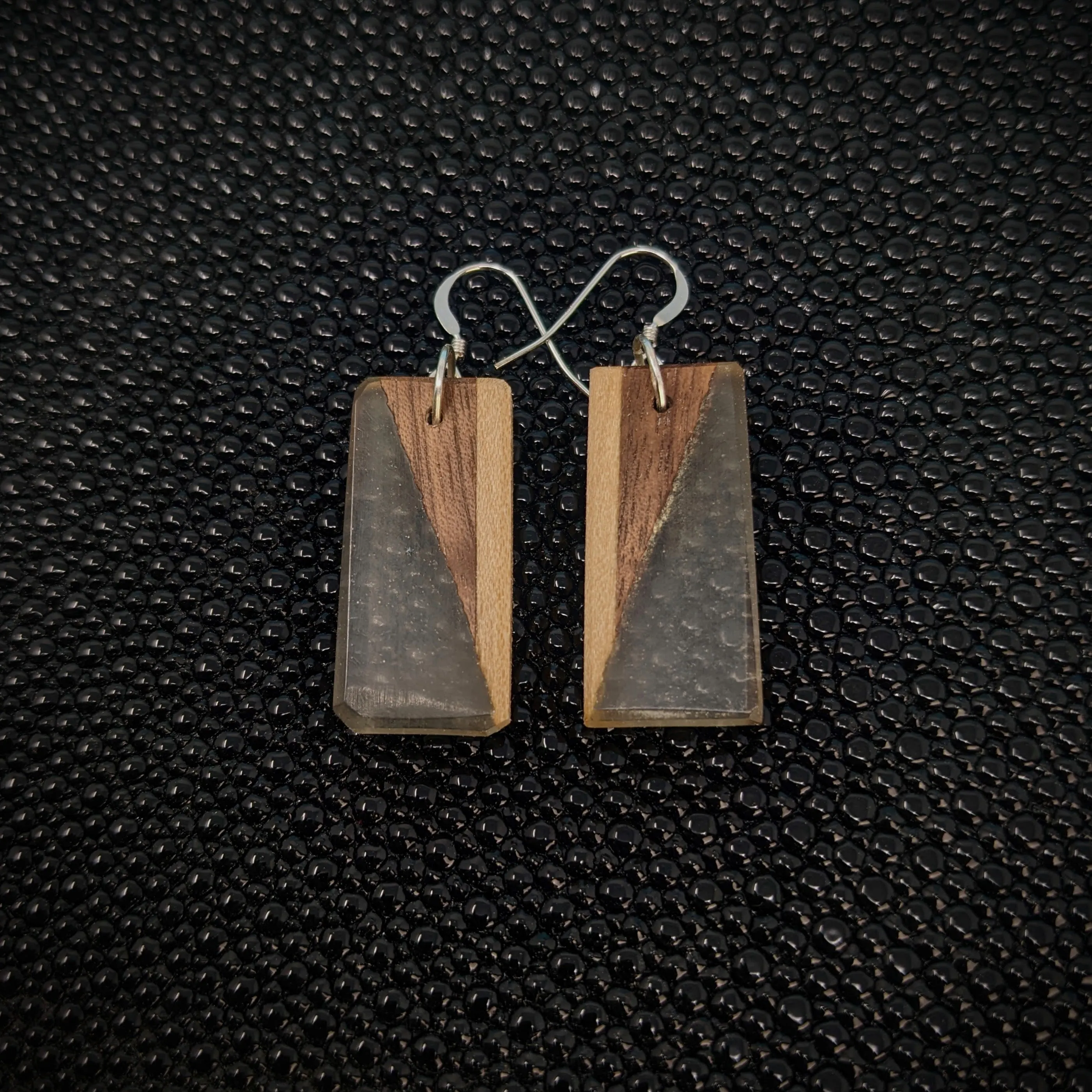 Clear Walnut Rectangle Dangle Earrings