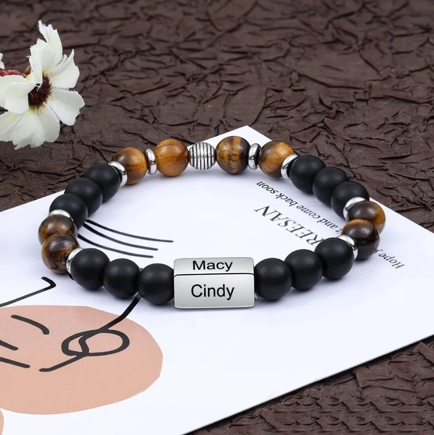 Custom Beaded Bracelet for Men Women - Personalized Beaded Bracelet - Name Bracelet - Gift for Him Her - Customized Engraved Stone Bracelet