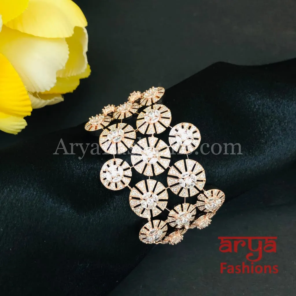 CZ Fusion Designer Silver Victorian Rose Gold Bracelet