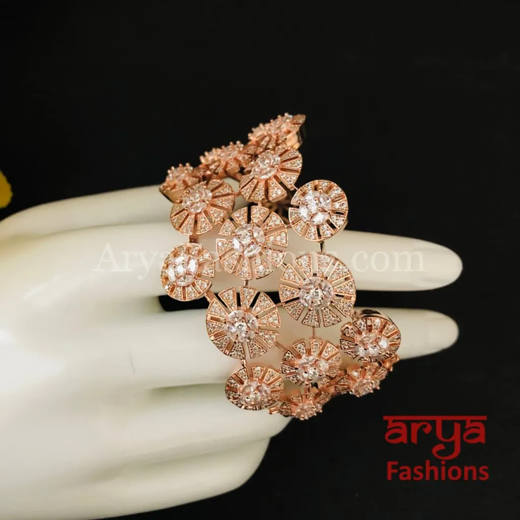 CZ Fusion Designer Silver Victorian Rose Gold Bracelet