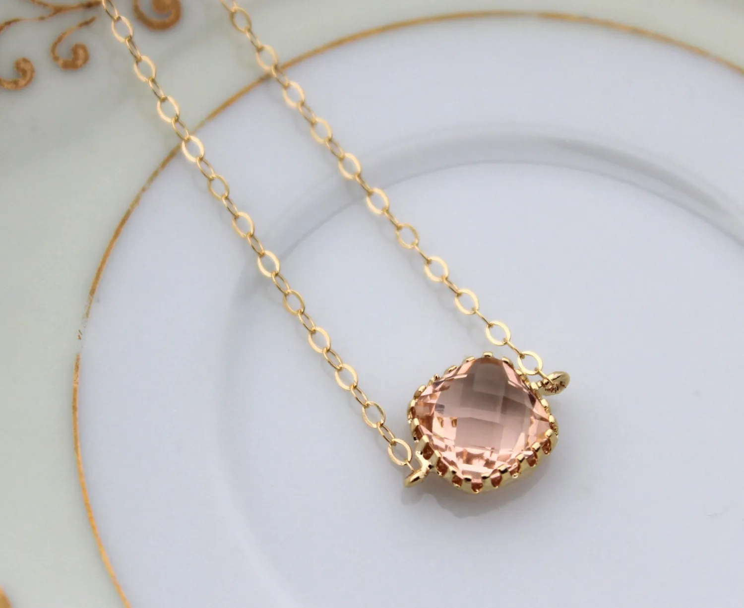 Dainty Blush Champagne Bracelet Square Gold Plated Peach Bracelet - Bridesmaid Bracelet - Bridal Bracelet Blush Champagne Wedding Jewelry