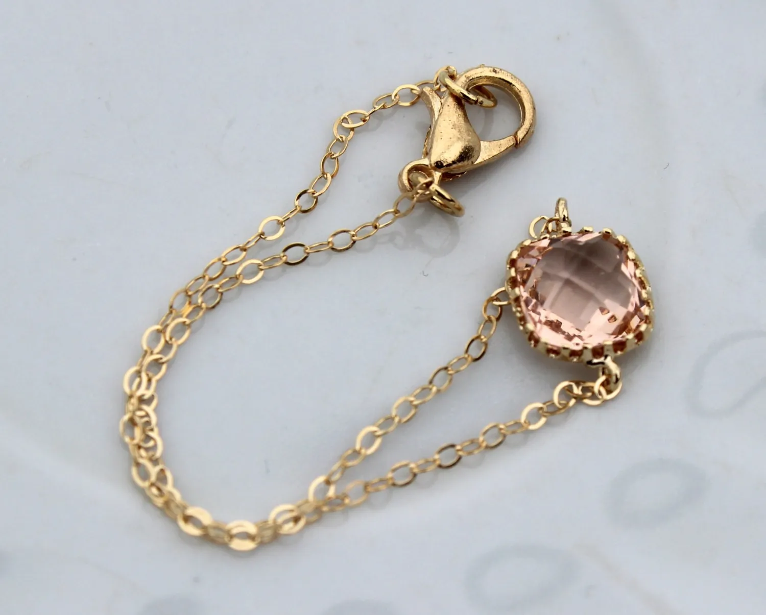 Dainty Blush Champagne Bracelet Square Gold Plated Peach Bracelet - Bridesmaid Bracelet - Bridal Bracelet Blush Champagne Wedding Jewelry