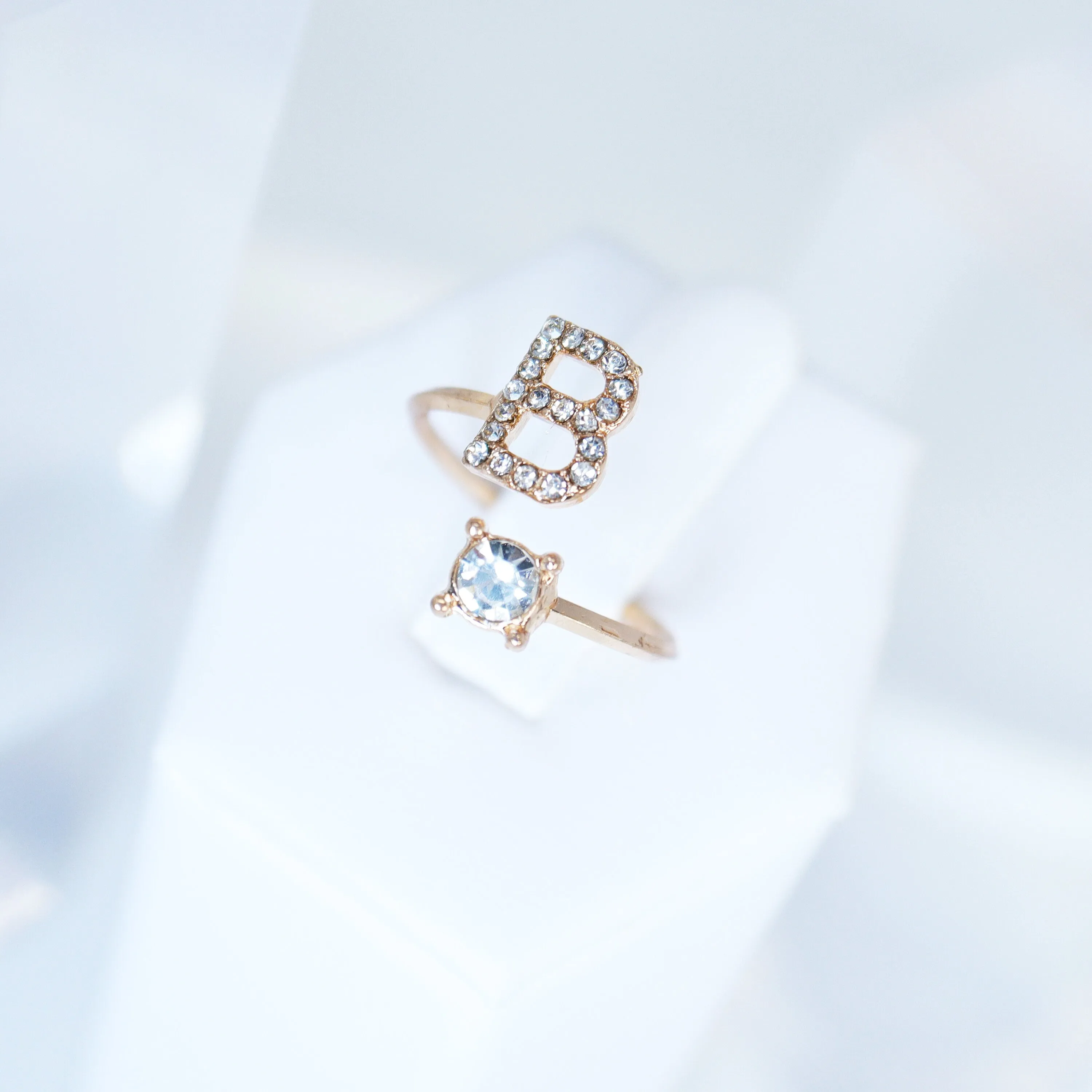 Dainty Crystal B Alphabet Statement Ring, Promise Ring For a Friend, Friendship ring.