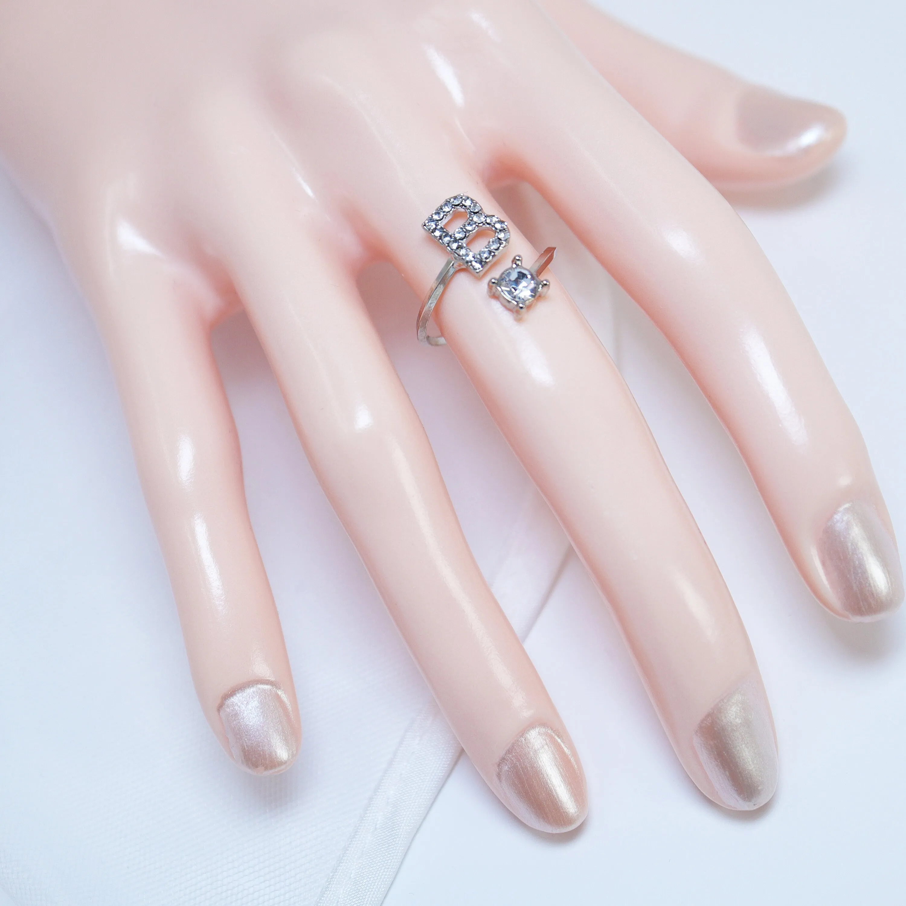 Dainty Crystal B Alphabet Statement Ring, Promise Ring For a Friend, Friendship ring.