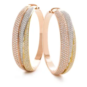 DIAMOND FIZED PAVE SETTING TRIPLE BAND BANGLE IN 18K THREE COLOUR GOLD