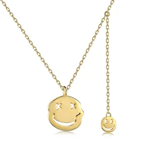 Double Happy Face Pendant Necklace - Gold