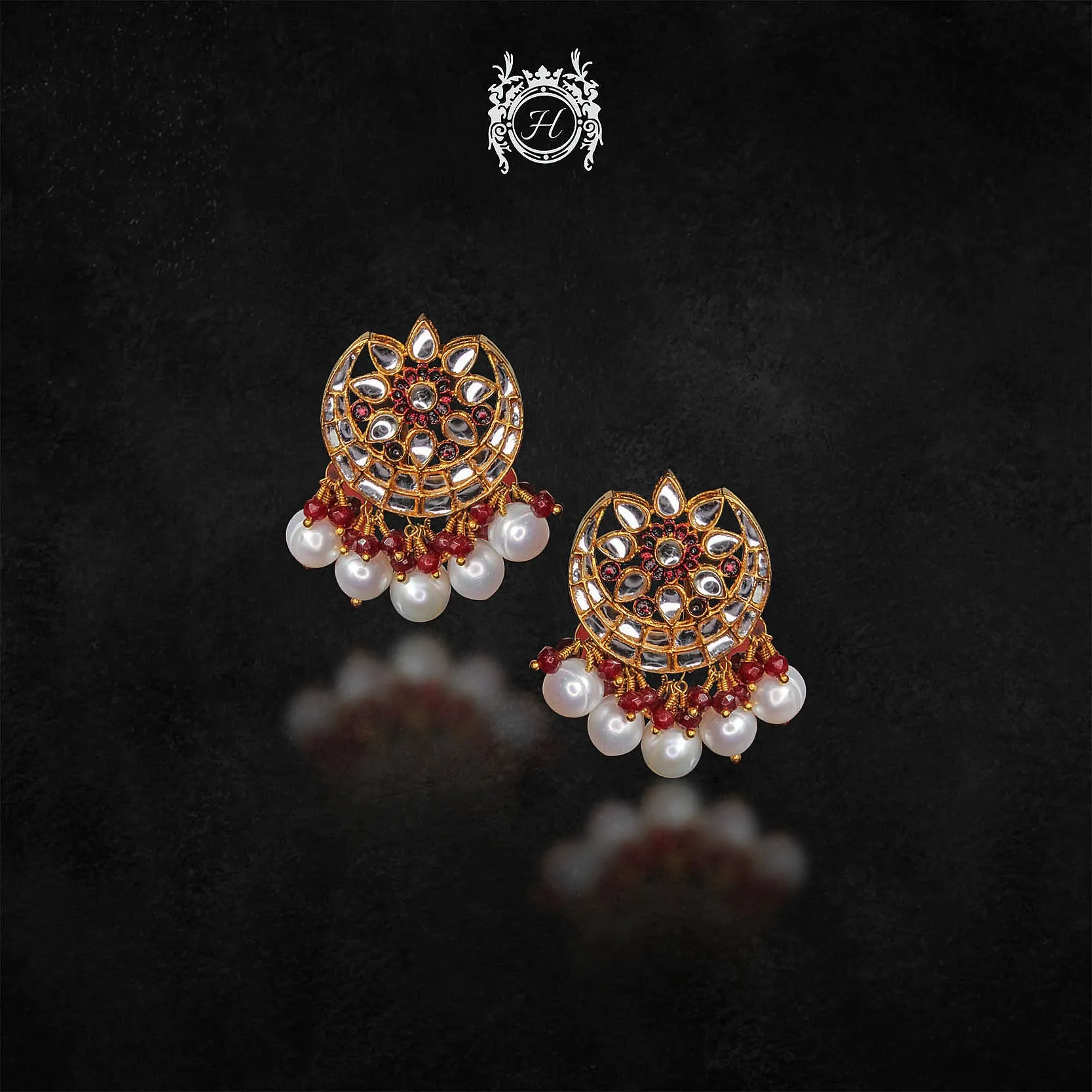 Earrings in Chetum, Pearls and Kundan