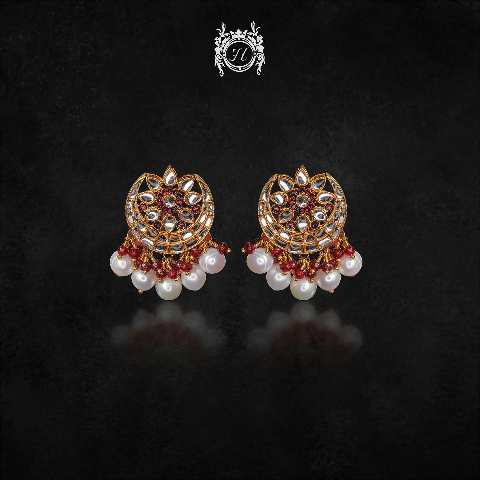 Earrings in Chetum, Pearls and Kundan