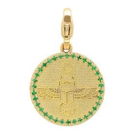 Egyptian Scarab Round Charm   Emerald