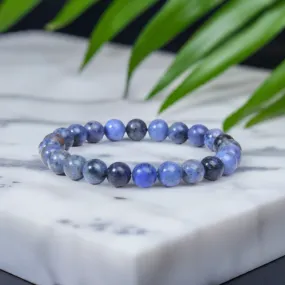 Elegant Blue Stone Beaded Elastic Bracelet – Crystal Jewelry for Men & Women